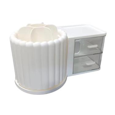 Imagem de menolana Organizador de maquiagem, jóias ornamentado, com gaveta, rotativo, grande capacidade, porta-canetas para mesa, balcão de casa, quarto, branco