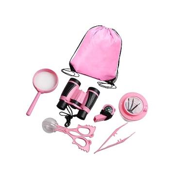 Imagem de Esquirla 7 pçs kits de exploração ao ar livre conjunto de brinquedos de exploração ao ar livre apito presente de aniversário binóculos para atividades de, ROSA