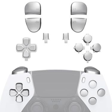 Imagem de eXtremeRate Conjunto Completo De Botões Substituição Compatível Com Controle Ps5 Edge, Direcionais Cromados Prateados, Opções Compartilhamento, Tela Inicial, R1, L1, R2, L2, Gatilhos Do