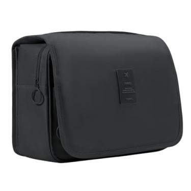 Imagem de Necéssaire Dobrável com Gancho Organizador Para Viagem Unissex Impermeável com Divisórias Ideal para Higiene Pessoal, Cosméticos, Maquiagem e Banheiro (Preto)