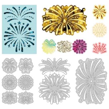Imagem de DELORIGIN Matrizes de corte de fogos de artifício de metal para fazer cartões, estêncil, molde para cartões de celebração, álbuns, álbum de fotos, papel faça você mesmo, aniversário, casamento, Natal