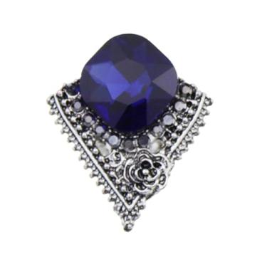 Imagem de Broche geométrico de strass pequeno para mulheres banhado a prata antiga azul corte princesa cristal flor triângulo broches alfinetes de lapela bonito terno colar vestido acessórios delicados arte