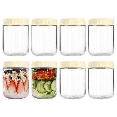 Imagem de Recipientes de aveia noturnos com tampas, potes de vidro de 473 ml com tampas, 8 peças, branco leite, frascos de vidro de boca larga para salada, iogurte, lanches, preparação de refeições