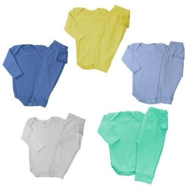 Imagem de Kit Com 5 Conjuntos Roupa Para Bebê Body Longo e Mijão Liso - Koala Ba