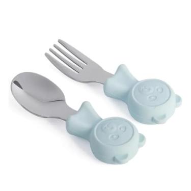 Imagem de Kit Talher Infantil em Inox com Silicone Alimentar – Garfo e Colher (Azul)