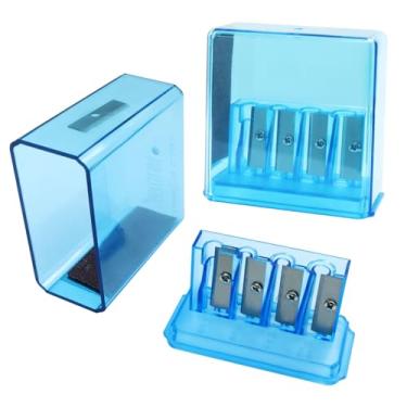 Imagem de Unlorspy 2 apontadores manuais de lápis de grafite azul com tampa de plástico, 4 furos para lápis de cor, esboços, carvão