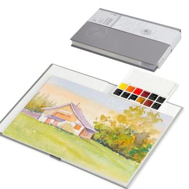 Imagem de Paul Rubens Caderno de desenho de aquarela de viagem, 24 folhas 63,5 kg/300 g/m², 100% algodão, sem ácido, prensado a quente, diário de aquarela com efeito glitter (13,5 x 9,7 cm), com 12 cores