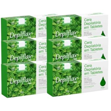 Imagem de Kit 6 Cera Quente Depilatória Profissional Hortelã Depilflax Barra 1Kg Grande