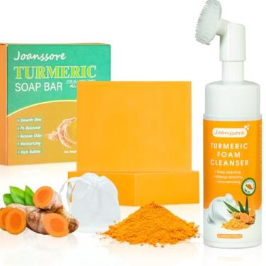 Imagem de Pacote com 3 unidades de açafrão sabonete, açafrão, limpador facial para rosto e corpo, açafrão facial, açafrão, espuma de açafrão, limpador facial, barra de açafrão, 2 produtos de limpeza facial de
