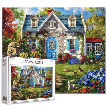 Imagem de Tucocoo Lindo Quebra-Cabeça De Cabana, Porta Azul, Cenário Casa Encantadora, 1000 Peças, Para Adultos, 27 X 20 Polegadas, Parede Quente Qualidade Hd, Presente, Atividade Familiar Perfeita Noite Jogo