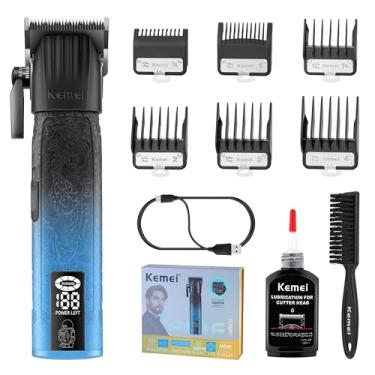 Imagem de KEMEI Aparador de cabelo profissional 8550 para homens, barbeiro sem fio com tela de LED, aparador de cabelo de 9000 RPM com lâminas cerâmicas e metalúrgicas em pó, kit de corte de cabelo de 2500 mAh