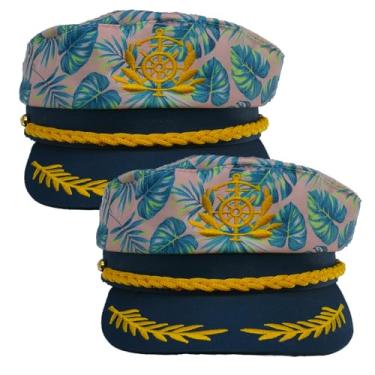 Imagem de IFJJ Chapéu De Capitão Iate, 2 Peças, Azul Marinho, Para Fantasia E Brincadeira Marinheiro, Homens Mulheres, Acessório Halloween (Azul Claro)