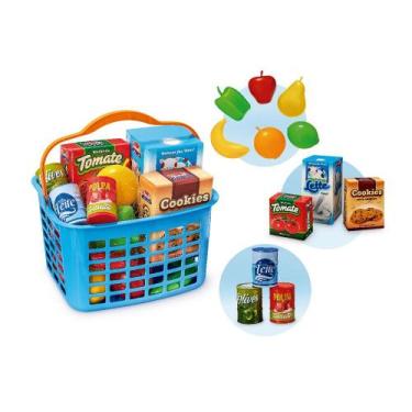 Imagem de Cestinha Feirinha De Mercado c/ Frutas Caixas e Latas De Brinquedo - U