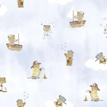 Imagem de Papel De Parede vinílico Infantil azul Ursinhos sonhos 4249 - bobinex