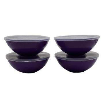 Imagem de 4 Potes Redondo Com Tampa Marmita Sobremesa 600 Ml Roxo - Dehaus