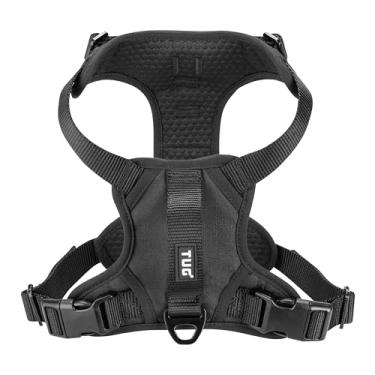 Imagem de TUG Peitoral para cães com 2 pontos de conexão de coleira | ajustável, acolchoado, leve | alça na parte de trás | clipe frontal sem puxar (grande, preto)