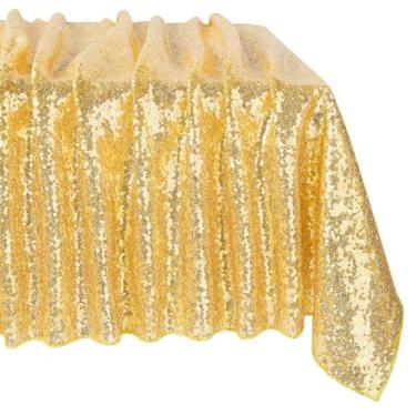 Imagem de MoKoHouse Toalha de mesa dourada retangular 152 cm x 259 cm com glitter, tecido de lantejoulas para festa de Halloween, casamento, cerimônia, bolo, sobremesa, decoração de mesa