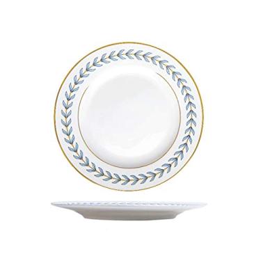 Imagem de Pratos de sobremesa prato de café da manhã com borda dourada de cerâmica, motivos florais bife, prato de sobremesa e salada, prato de jantar para família e restaurante. Pratos de salada de aperitivos