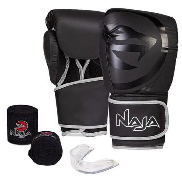 Imagem de Luva Boxe Muay Thai Black Line Naja - Par de Luvas + Bandagem + Protet