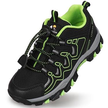 Imagem de UOVO Tênis infantil para meninos e meninas, caminhada, corrida, uso ao ar livre, tênis à prova d'água antiderrapante (crianças pequenas/grandes, Preto/Verde, 17
