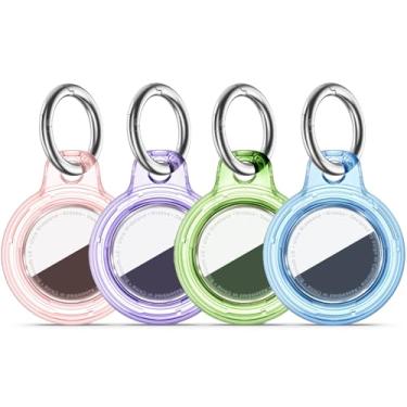 Imagem de Pacote com 4 Airtags de suporte à prova d'água com chaveiro Apple AirTag, capa rígida de policarbonato transparente, suporte para etiquetas de ar antiarranhões e choques, chaveiros e chaveiros