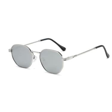Imagem de HCPIHF Óculos de sol femininos retrô com armação pequena de metal, lentes degradê UV400, masculino, punk (prata)