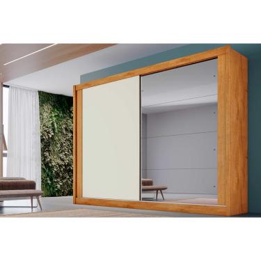 Imagem de Guarda Roupa Casal 2 Portas (1 c/ Espelho) e 4 Gavetas Creta Flex Amêndoa/Amêndoa ou Off White - Europa