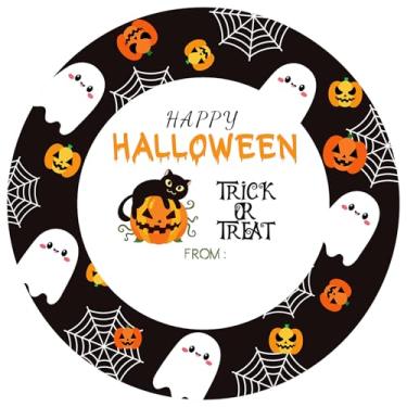 Imagem de 60 adesivos de Happy Halloween, 5 cm, adesivos de presente com nome de Halloween para sacolas de brindes, sacolas de presente, selos de envelope, decoração de festa (preto)