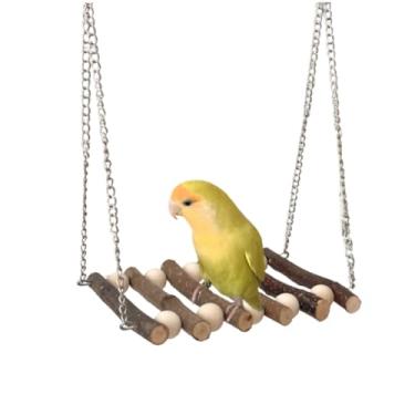 Imagem de Escadas de corda de pássaro de madeira, ponte de pássaros, brinquedo de gaiola de papagaio, periquito, balanço para periquito, periquito, conure, calopsita, tentilhão (pequeno)