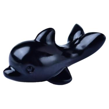 Imagem de DZJXBZhu Cristal natural obsidiana golfinho pedra curativa meditação meditação estatueta de bolso pedra preciosa natural esculpida à mão polida sala de casa decoração mesa coleção presente