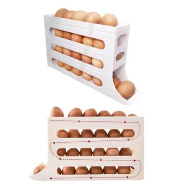 Imagem de Organizador de Geladeira Porta Ovos Dispenser 4 Andares com 30 Espaços, Suporte para Ovos na Geladeira com Rodinhas Prático(2 Peça - 4 Andares)