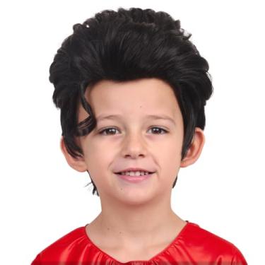 Imagem de FantaLook Peruca masculina preta curta cosplay para festa de Halloween peruca de cabelo de fibra sintética super engraçada (tamanho pequeno)