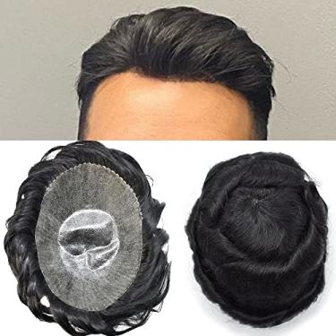 Imagem de LYRICAL HAIR Toupee para homens, sistema de substituição de cabelo humano, peruca masculina de poliéster injetado, unidade de cabelo de poliuretano durável, linha do cabelo invisível, peruca masculina