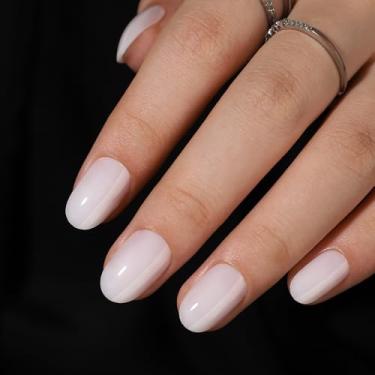 Imagem de RTKHFZE Press On Nails Short - Kit de unhas postiças ovais em forma de amêndoa em gel macio branco com cola, ajuste perfeito, reutilizável em 16 tamanhos - 32 peças