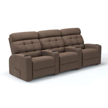 Imagem de Sofá 3 Lugares Reclinável Manual Linha Cinema em Tecido Linho Sala de 