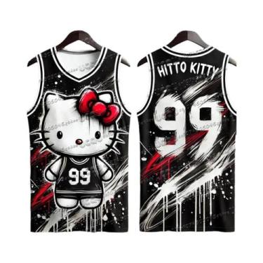 Imagem de Camiseta Casual Feminina Kawaii Hello Kitty Com Decote Redondo Para Co