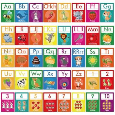 Imagem de Conjunto de 40 peças de quadro de avisos de linha do alfabeto espanhol alfabeto para parede de sala de aula ABC pôsteres espanhóis para decoração de sala de aula