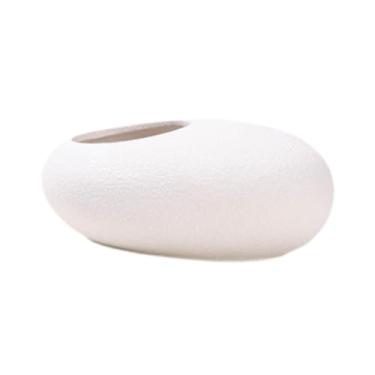 Imagem de Bothyi Vaso de cerâmica, enfeite de mesa, decoração para casa, vaso de flores em formato de seixo, arranjo de flores para mesa, entrada, mesa de jantar, Branco