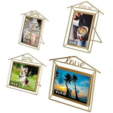 Imagem de Fabulaxe Conjunto de 4 molduras decorativas flutuantes metálicas douradas, 2 horizontais (grande 23 x 30 cm para fotos de 16 x 20 cm, pequeno 18 x 23 cm para fotos de 10 x 15 cm) e 2 verticais (grande