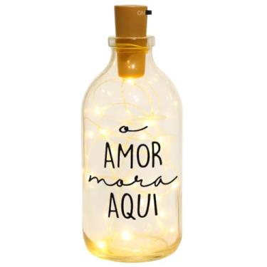 Imagem de So Arts Abajur Garrafa Decorativa com LED, Vidro com Frase, Iluminação Decorativa (O Amor Mora Aqui)