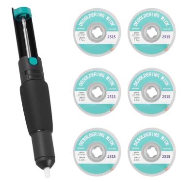 Imagem de Bomba de solda de sucção de solda, ferramenta auxiliar de ferro de solda elétrico, bomba de dessoldagem de sucção manual eficiente de estanho, ferramenta de remoção de solda sem limpeza com 6 mechas