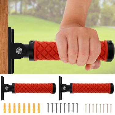 Imagem de DJAPWPX 2 peças de alça de suporte de porta alongada, rolamento de carga forte, antiderrapante, dobrável, barra de apoio para entrada interna, escada, exterior, porta da frente (vermelho)