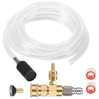 Imagem de KHZSPP Kit de injetor químico para lavadora de alta pressão, kit de injetor químico fixo com conexão rápida de 3/8 polegadas, injetor de sabão de lavagem de pressão ajustável com mangueira de sifão