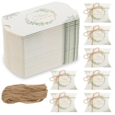 Imagem de Caixa de papel para chocolate, 100 peças, caixa de presente de lembrancinhas de festa, multiuso, caixas de presente com design de eucalipto, caixa de presente vazia para casamento, batizado, festa de