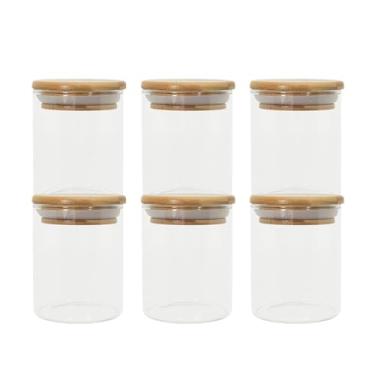 Imagem de Oikos - Kit 6 Potes de Vidro 200ml com Tampa de Bambu Herméticos Redondos