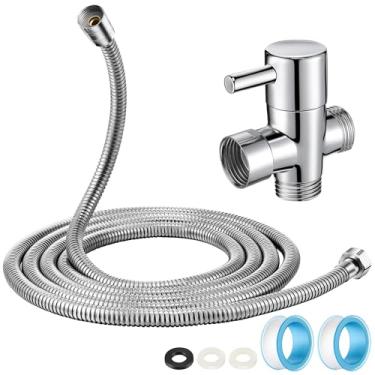Imagem de Dreyoo Kit combo de mangueira de chuveiro de aço inoxidável extra longa de 299 cm e latão G1/2 com 2 fitas de encanador, mangueira de cabeça portátil flexível, válvula de desvio de braço de chuveiro
