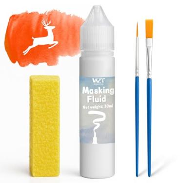Imagem de WAN2TLK Fluido de máscara para pintura em aquarela, 30 ml de líquido de máscara de aquarela com 2 pincéis e borracha, suprimentos de belas artes e artesanato para tinta, aquarela, pintura guache