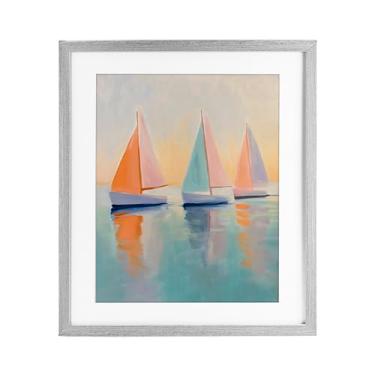 Imagem de Stupell Industries Impressão emoldurada cinza trio de veleiro pastel sob vidro, design por LSR Design Studio, 40 x 33
