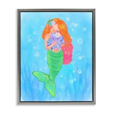 Imagem de Stupell Industries Arte de parede em tela flutuante cinza Sweet Mermaid Love, design de Stephanie Sanchez, 78 x 63 cm