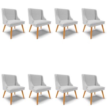 Imagem de Kit 8 Cadeiras Estofadas para Sala de Jantar Pés Palito Lia Linho Cinza - Ibiza